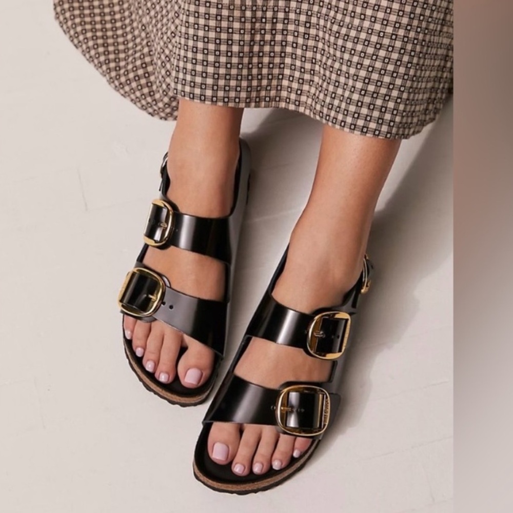 ▪️NIB Birkenstock Milano Big-Buckle High Shine Sandals in Black